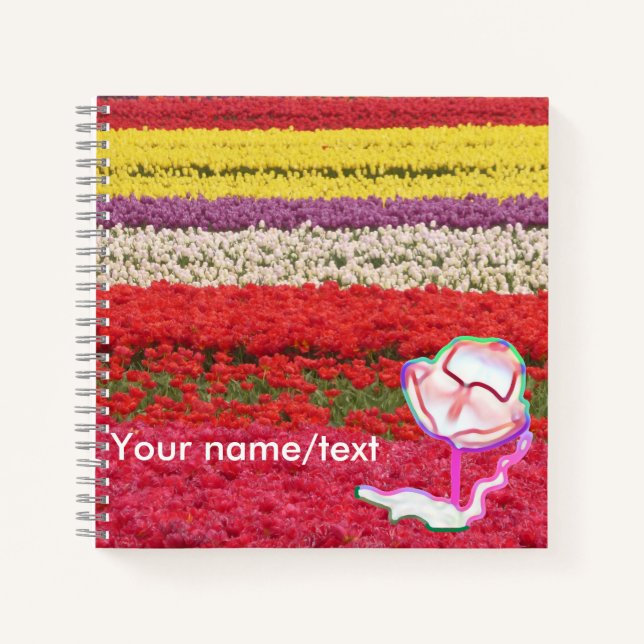 Tulips Field Cust. Text Square Notebook (Front)
