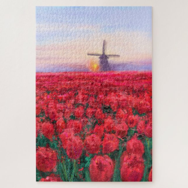 Tulips Field - Landscape - Spring in Netherland Jigsaw Puzzle (Vertical)