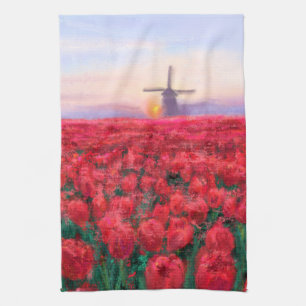 Tulips Field - Landscape - Spring in Netherland Kitchen Towel