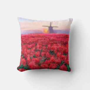 Tulips Field - Landscape - Spring in Netherland Throw Pillow