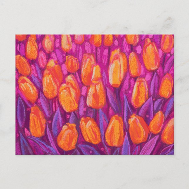 Tulips Field, Spring Flowers Floral Orange Purple  Postcard (Front)