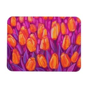 Tulips Field Spring Flowers Orange Pink Floral Art Magnet