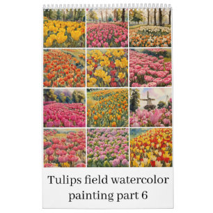 Tulips field watercolor painting 6 calendar