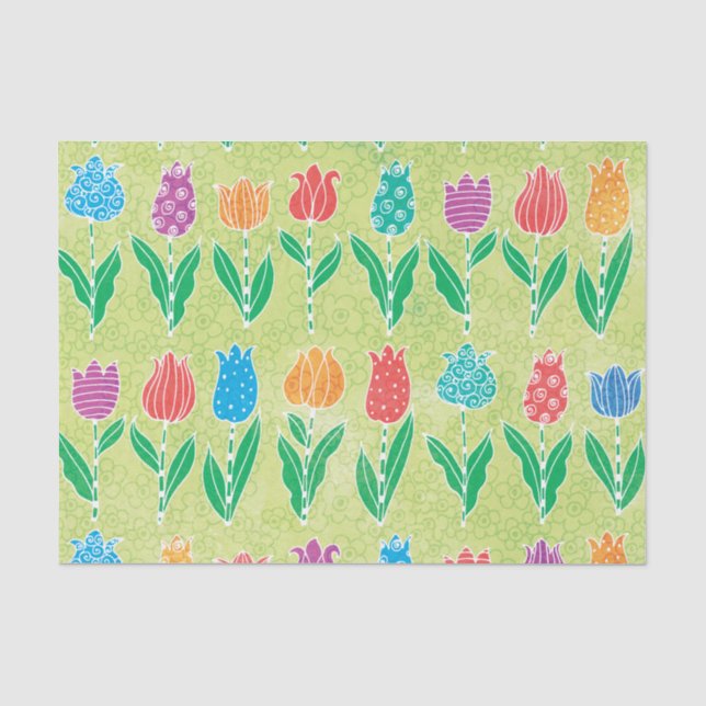 Tulips Floral Bright Garden Tissue Paper (Front)
