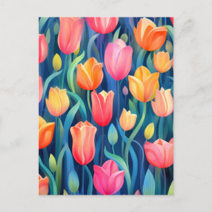 Tulips Floral Pattern Postcard