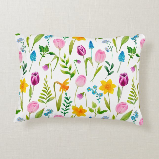 Tulips Flower Seamless Pattern Accent Pillow (Back)