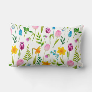 Tulips Flower Seamless Pattern Lumbar Pillow
