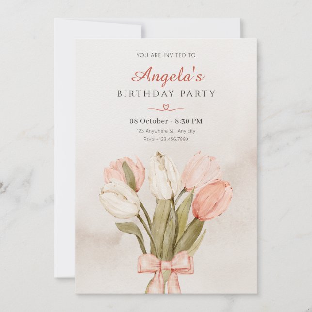 Tulips flowers bow invitation (Front)