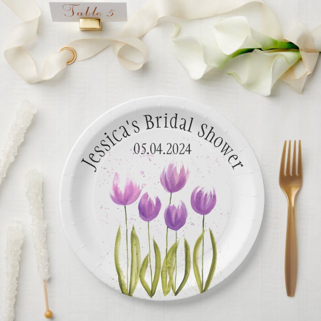Tulips Flowers watercolor Spring Bridal Shower Paper Plate (Wedding)