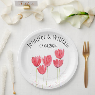 Tulips Flowers watercolor Spring Rustic  Wedding Paper Plate