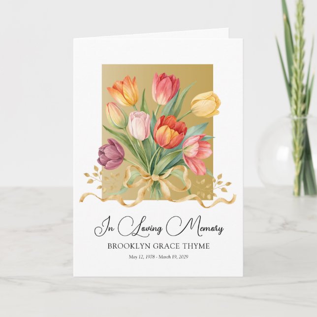Tulips Framed in Faux Gold Memorial Program (Front)