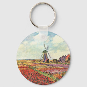 Tulips From Holland By Claude Monet Keychain