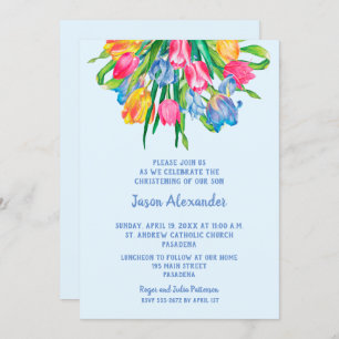 Tulips Garçon Christening Baptême Invitations