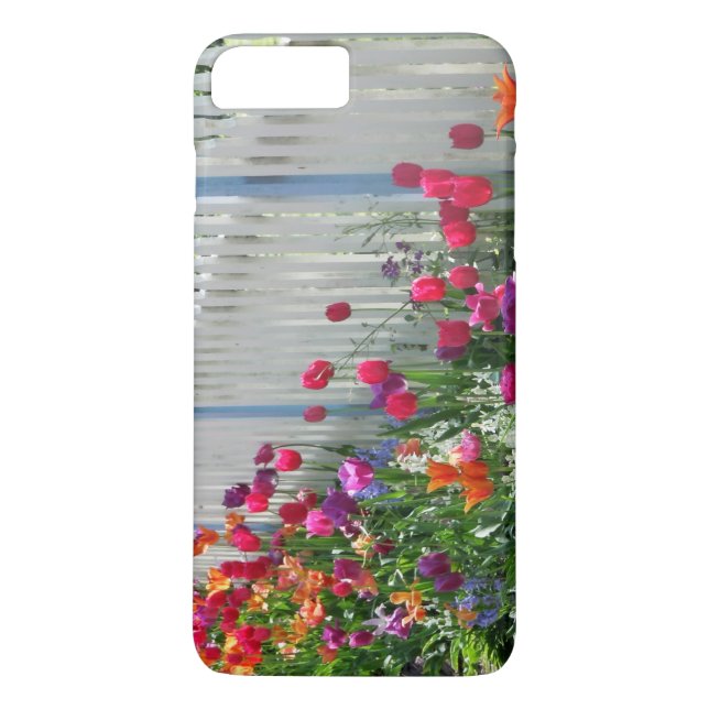 Tulips garden white picket fence iphone case (Back)