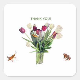 Tulips, Grasshopper, and Frog Square Sticker