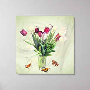Tulips, Grasshopper, Butterfly, and Frog Canvas Print