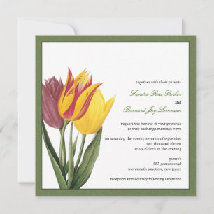 Tulips Green Border Wedding Invitation