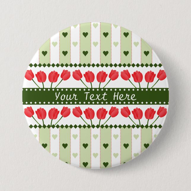 Tulips & Hearts button, customize 3 Inch Round Button (Front)