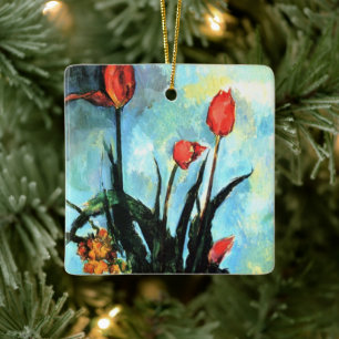 Tulips in a Vase by Paul Cezanne, Vintage Art Ceramic Ornament