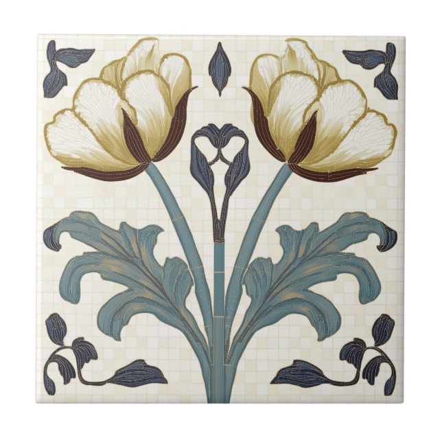 Tulips in Art Nouveau Style Tile (Front)