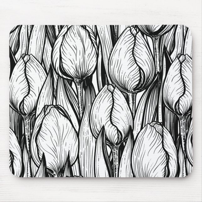 Tulips in black and white mouse pad (Front)