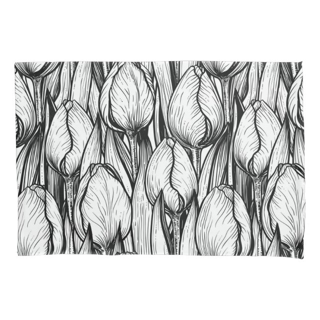 Tulips in black and white pillowcase (Front)
