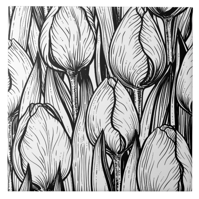 Tulips in black and white tile (Front)