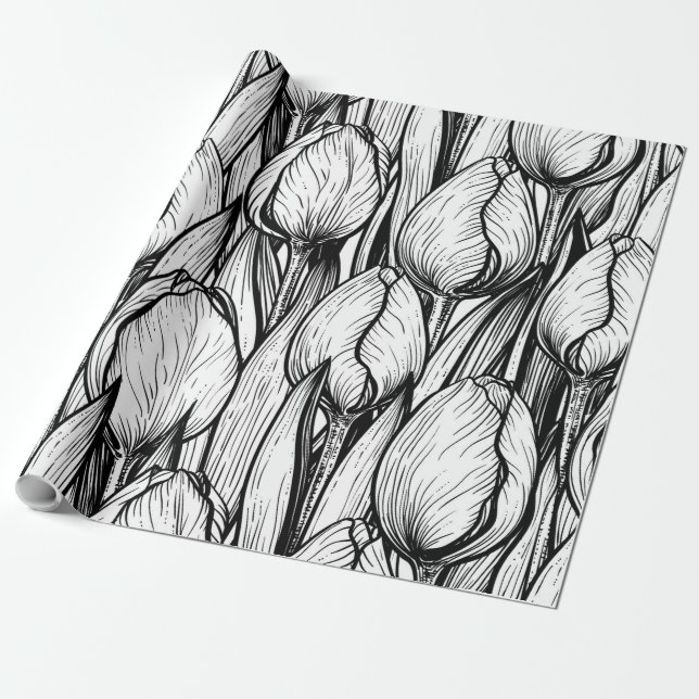 Tulips in black and white wrapping paper (Unrolled)