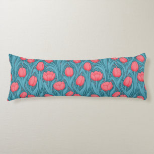 Tulips in blue and red body pillow