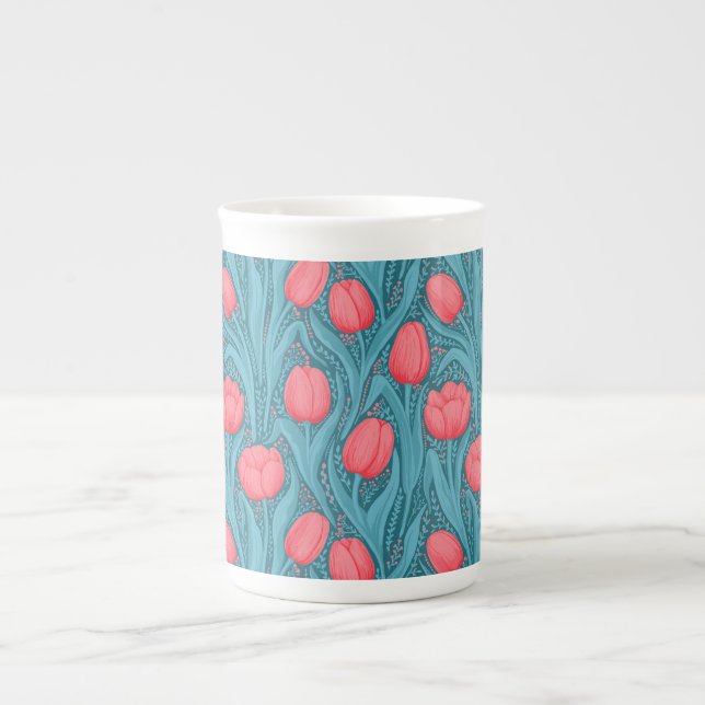 Tulips in blue and red bone china mug (Front)