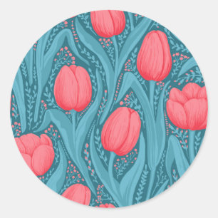 Tulips in blue and red classic round sticker