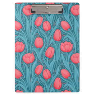 Tulips in blue and red clipboard