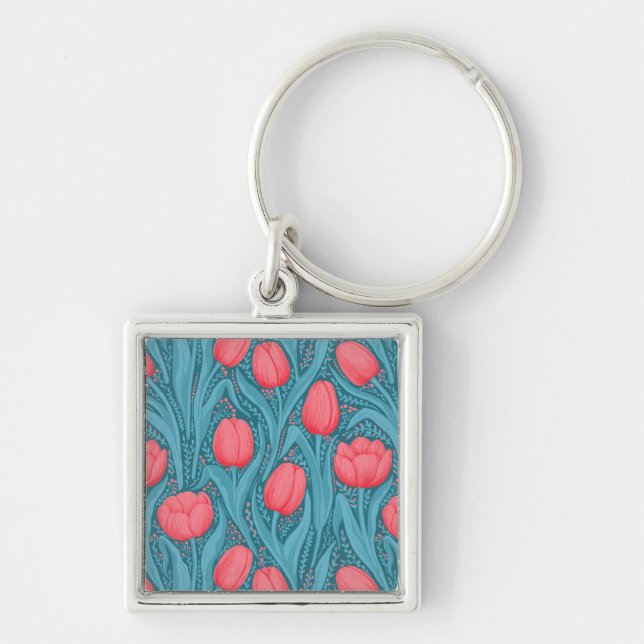 Tulips in blue and red keychain (Front)
