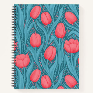 Tulips in blue and red notebook