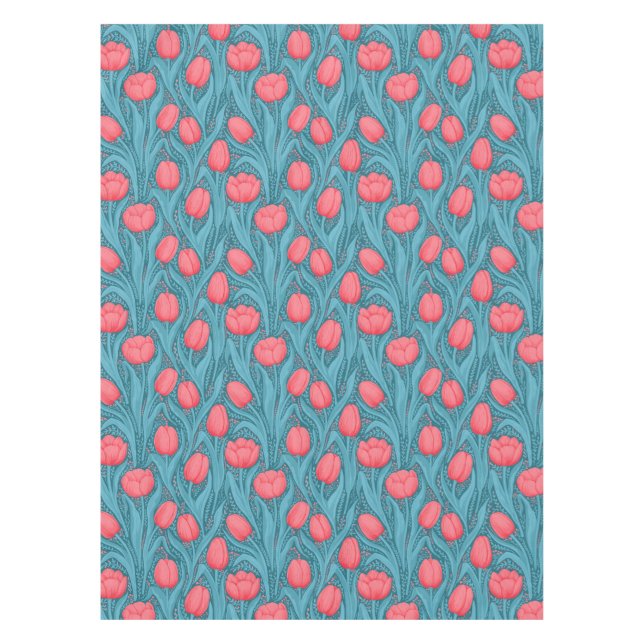 Tulips in blue and red tablecloth (Front)