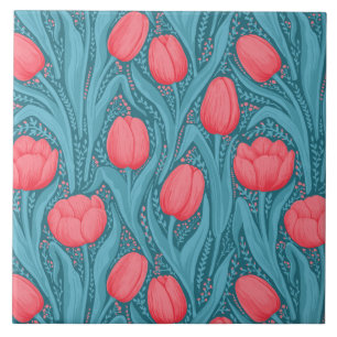 Tulips in blue and red tile