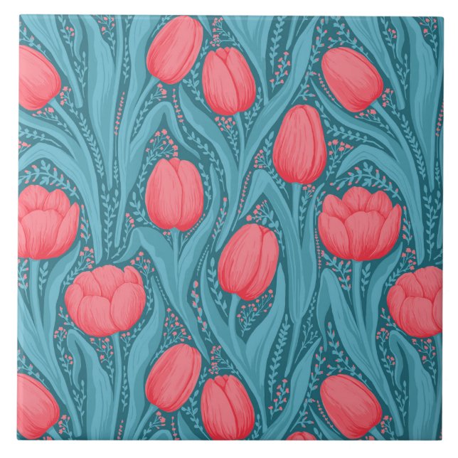 Tulips in blue and red tile (Front)