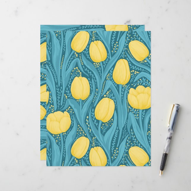 Tulips in blue and yellow (Front/Back In Situ)