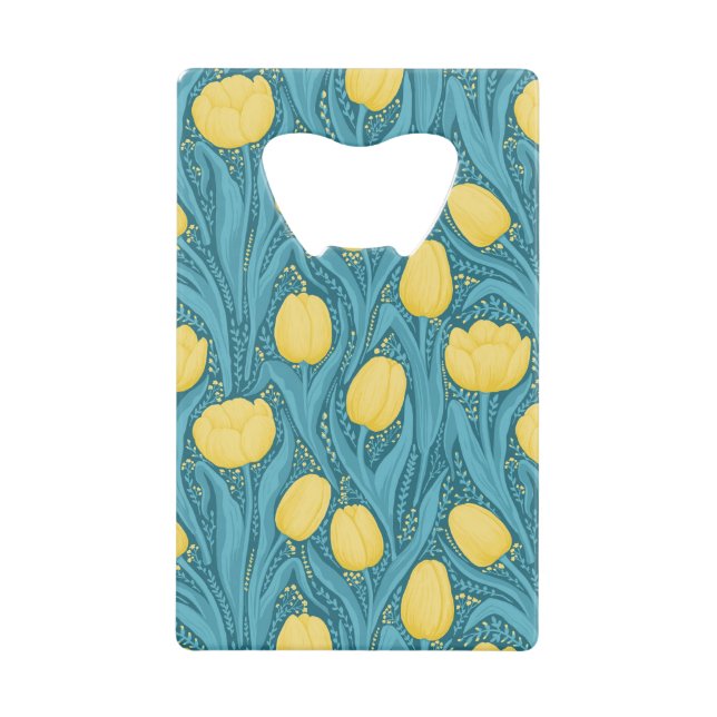 Tulips in blue and yellow credit card bottle opener (Front)