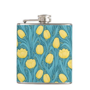 Tulips in blue and yellow hip flask