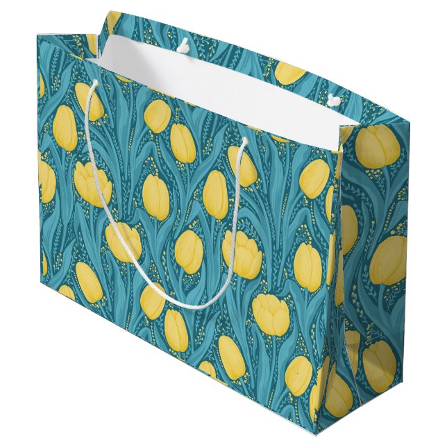 Tulips in blue and yellow large gift bag (Back Angled)