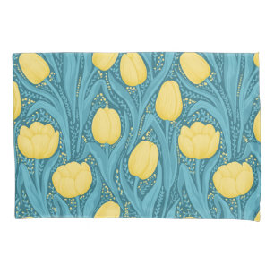Tulips in blue and yellow pillowcase