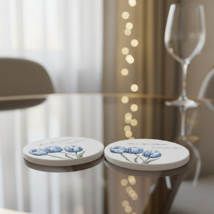 Tulips in Delft Blue customizable Coaster