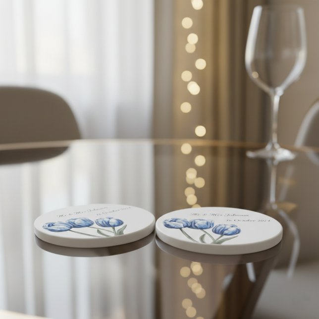 Tulips in Delft Blue customizable Coaster (Creator Uploaded)