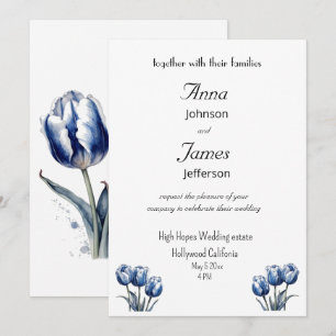 Tulips in Delft Blue customizable Invitation