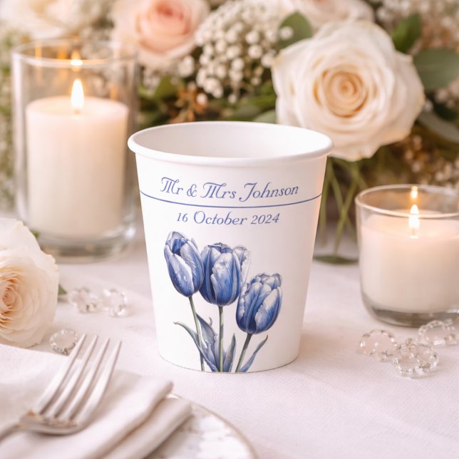 Tulips in Delft Blue customizable Paper Cups (Creator Uploaded)