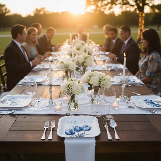 Tulips in Delft Blue customizable Paper Plate (Creator Uploaded)