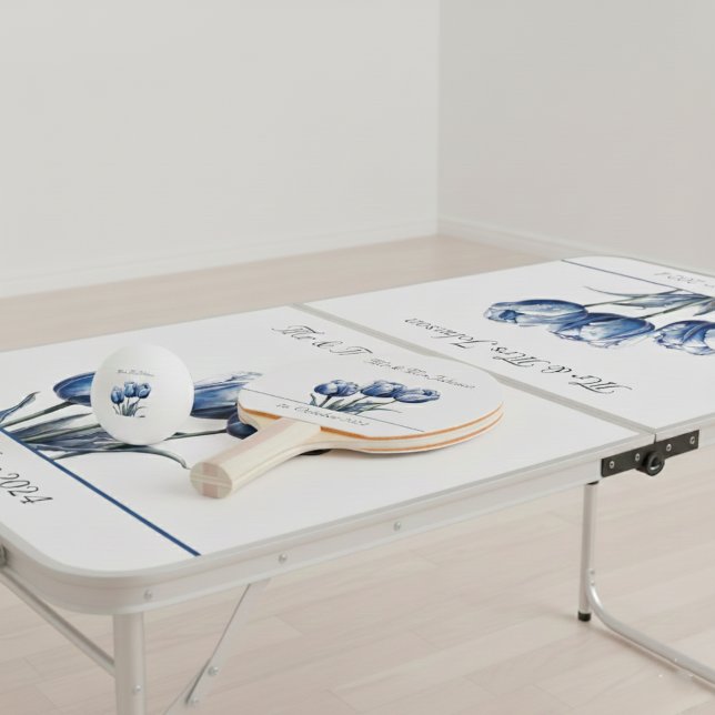 Tulips in Delft Blue customizable Ping Pong Paddle (Creator Uploaded)