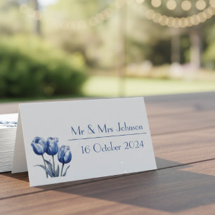 Tulips in Delft Blue customizable Place Card