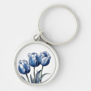 Tulips in Delft Blue Keychain